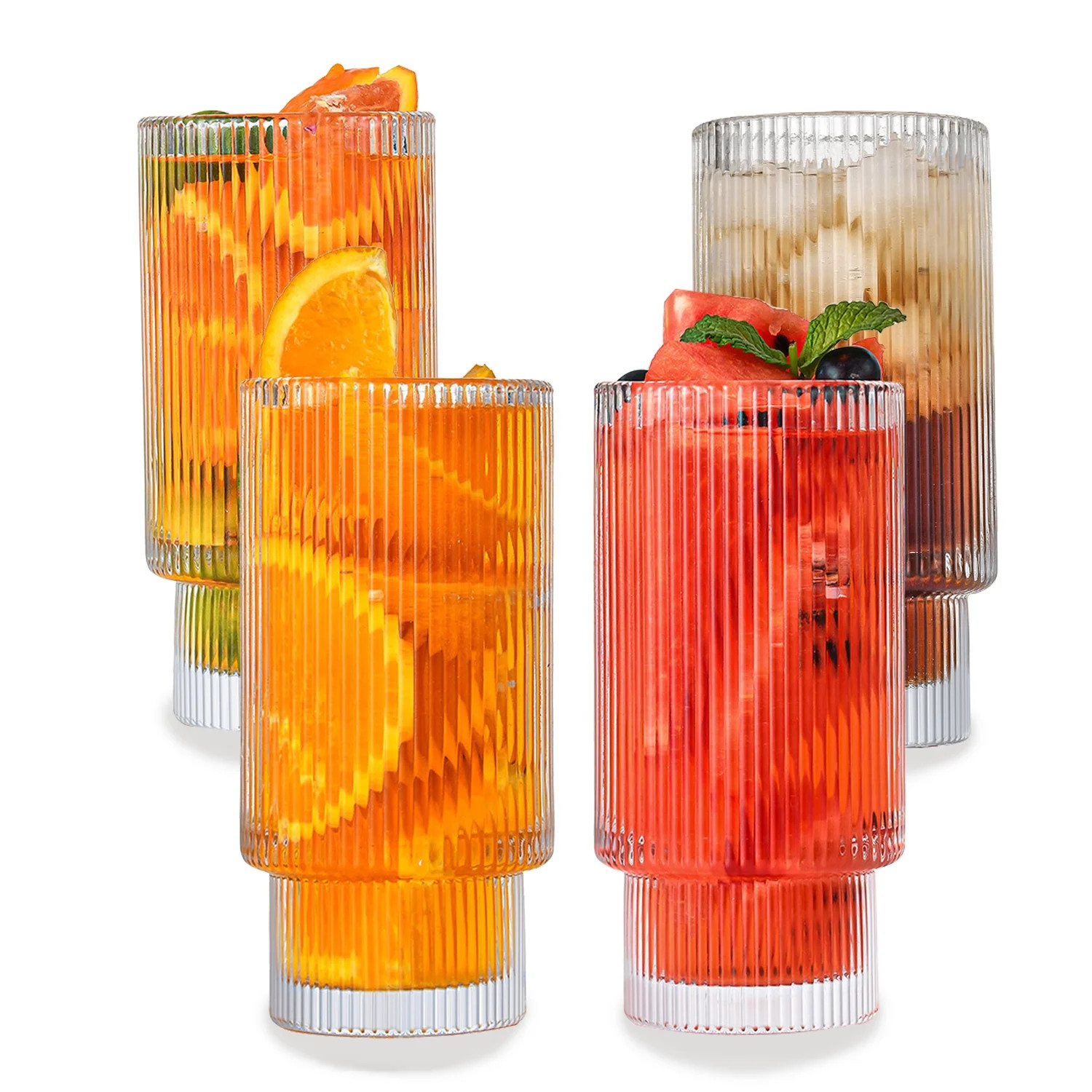 12 oz Ribbed Drinking Glasses Rocks Cocktail Glasses Cups Coffee Bar Accessories, Small Cute Ribb... | Walmart (US)