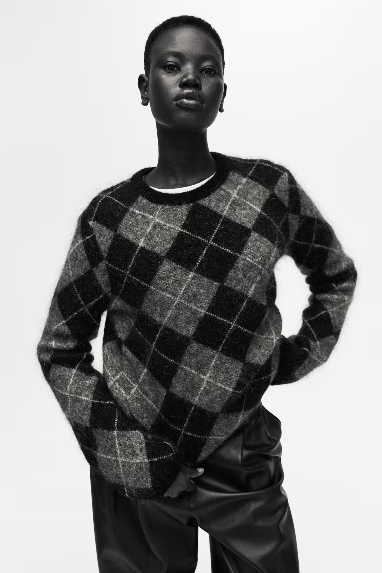 Mohair-blend jumper - Grey/Argyle pattern - Ladies | H&M GB | H&M (UK, MY, IN, SG, PH, TW, HK)