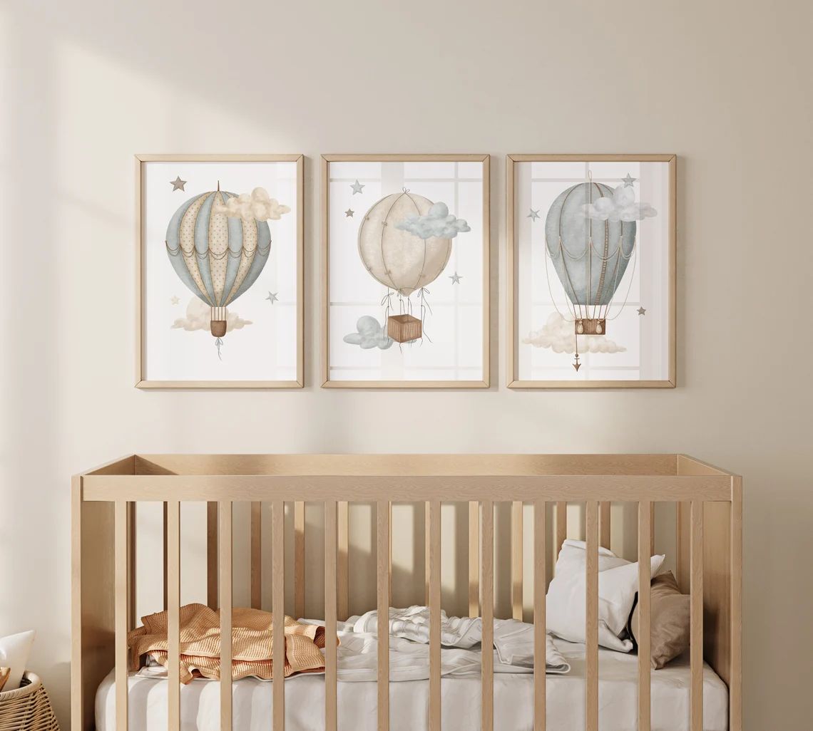 Hot Air Balloon Nursery Wall Art Gender Neutral Print Set of 3 Hot Air Balloon Baby Room Decor Ad... | Etsy (US)