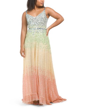 Ombre Sequin Gown With Ruffle Hem | TJ Maxx