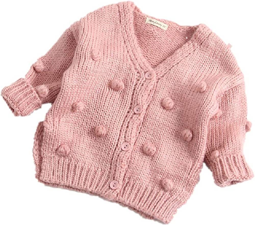 Toddler Baby Girls Winter Coat Pompom Button Knit Sweater Cardigan Kids Long Sleeve Warm Jacket Oute | Amazon (US)
