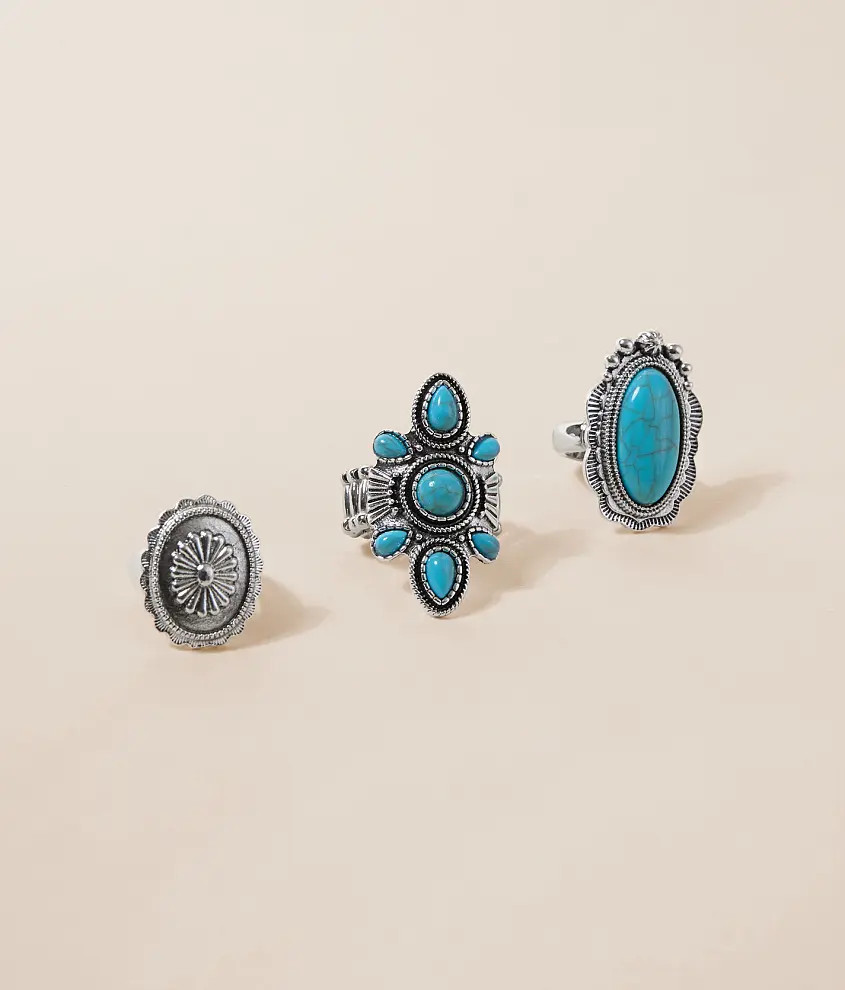3 Pack Statement Turquoise Ring Set | Buckle