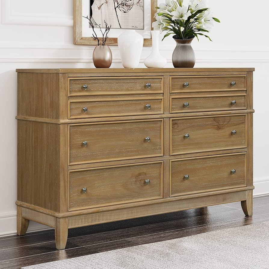 RUNNA Rustic 6-Drawer Chest, Chic Hazel Solid Wood Dresser with Silver Finish Handles, Large Stor... | Amazon (US)