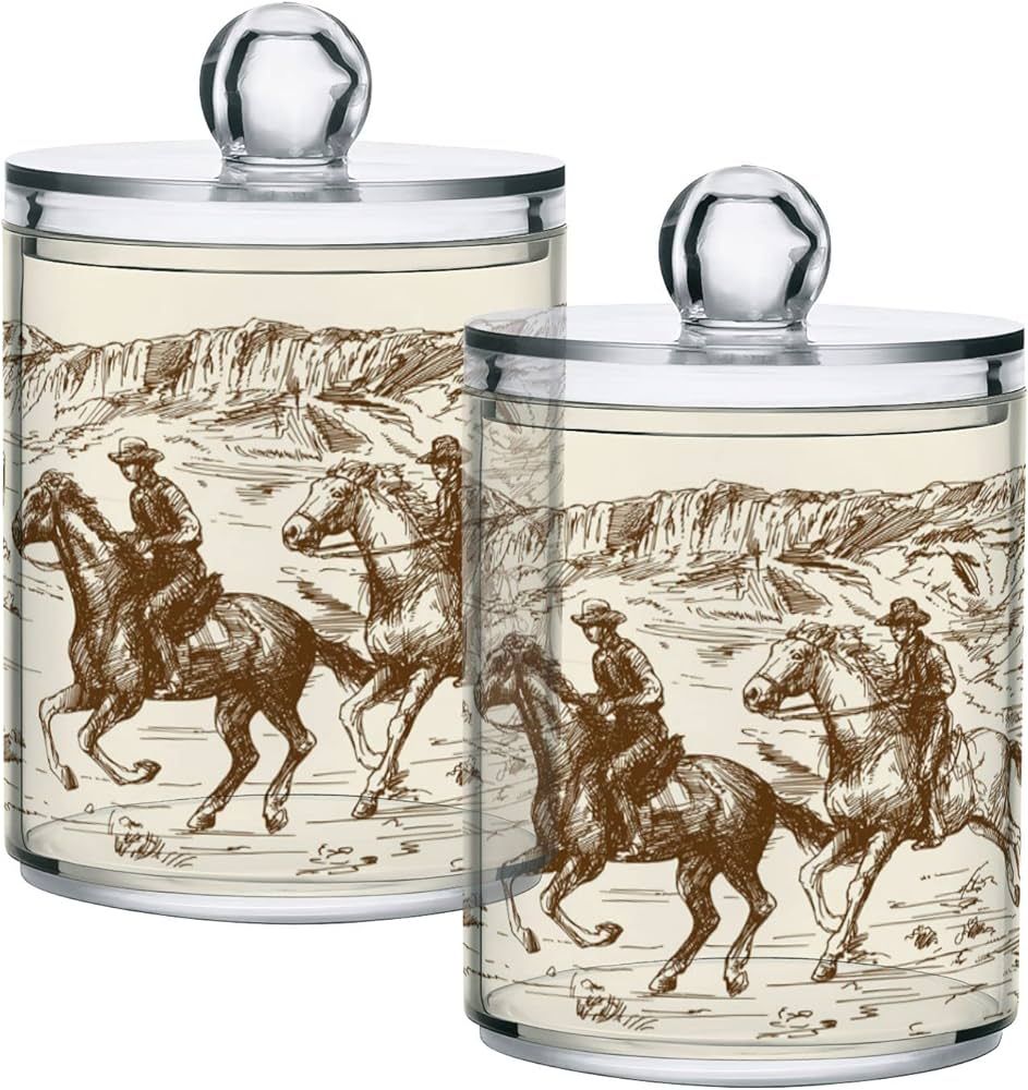 Blueangle 2PCS American West Cowboy Qtip Holder Dispenser with Lids - Apothecary Jar Containers f... | Amazon (US)