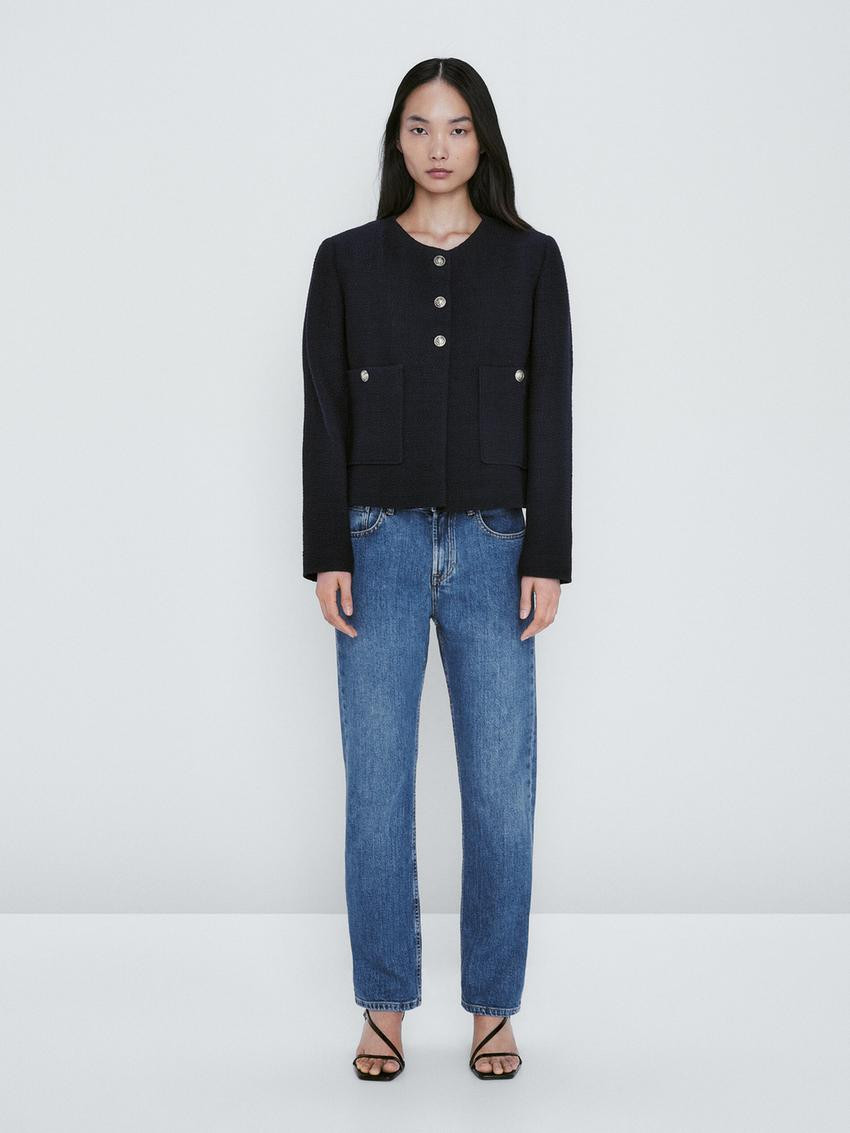Cropped jacket with contrast buttons | Massimo Dutti US