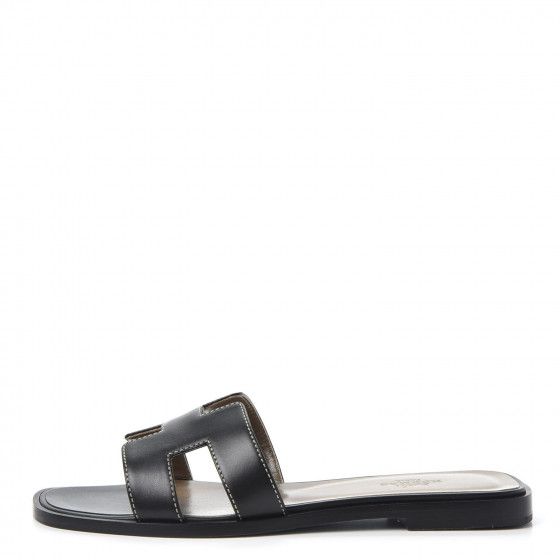 HERMES

Box Calfskin Oran Sandals 36.5 Black | Fashionphile