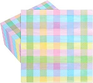 Whaline Easter Paper Napkins 6.5 x 6.5 Inch Colorful Buffalo Plaid Disposable Luncheon Napkins Ch... | Amazon (US)