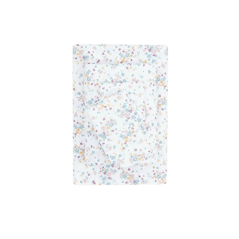 Mainstays Super Soft Brushed Microfiber Bed Sheet Set, White Floral, Queen, 4 Piece | Walmart (US)
