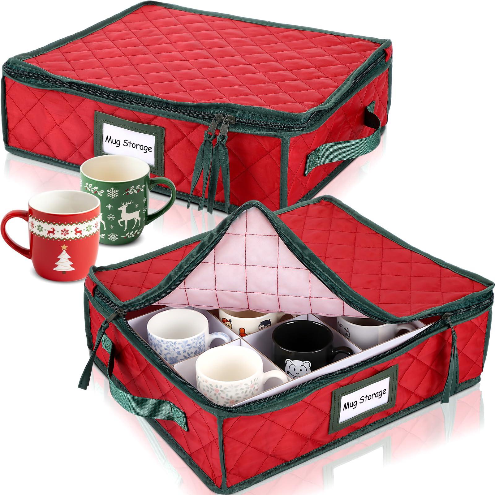 2 Pcs Christmas Mug Storage Box with Dividers Coffee Cup Mugs Storage Box Dinnerware Containers O... | Amazon (US)