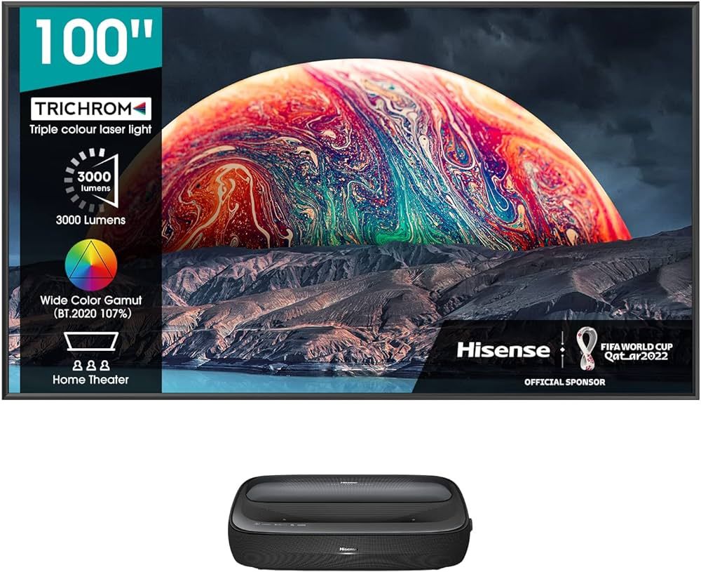 Hisense 100L9G-DLT100B 4K UHD Ultra-Short Throw Trichromatic Laser TV 100" High Gain ALR Screen, ... | Amazon (US)