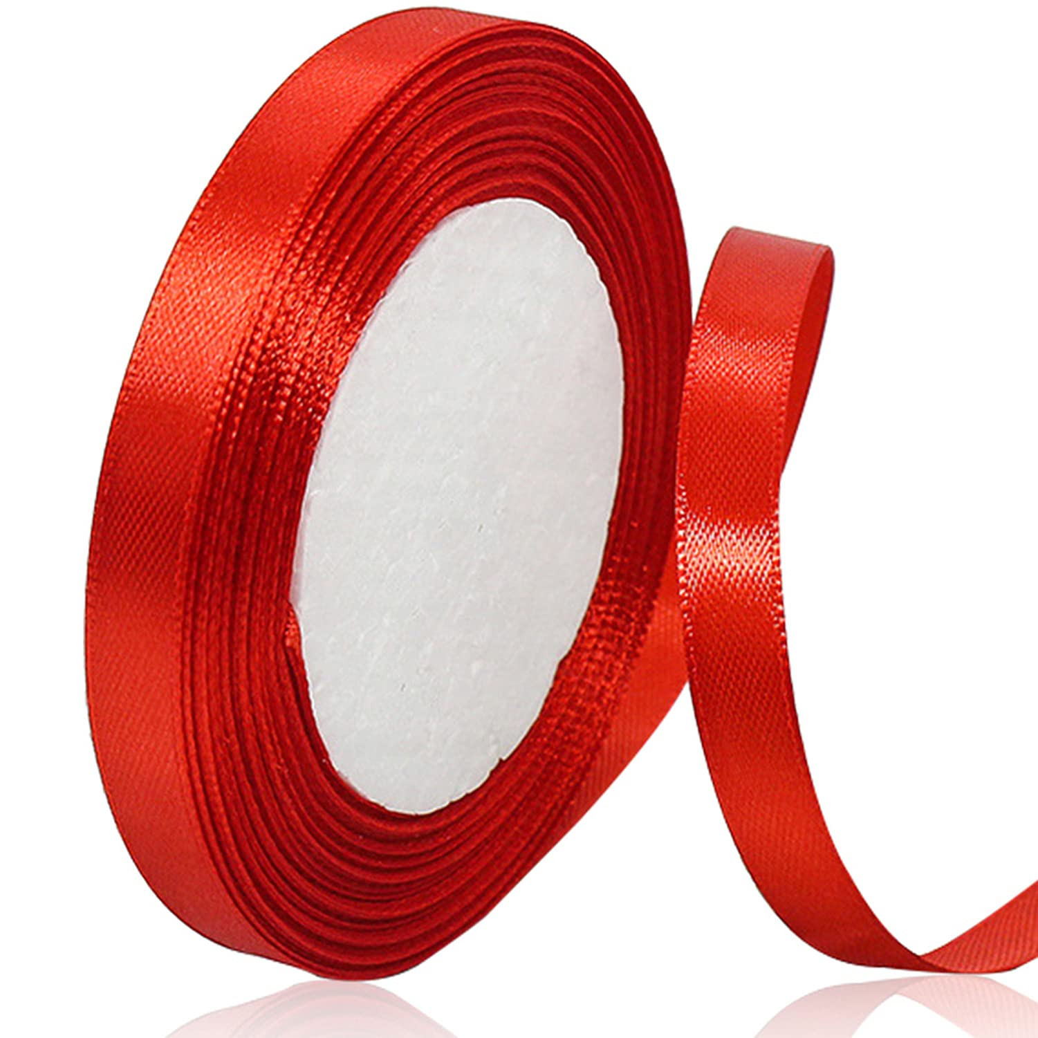 Red Satin Ribbon 3/8 Inches x 25 Yards, Solid Color Fabric Ribbon for Gift Wrapping, Crafts, Hair... | Amazon (US)