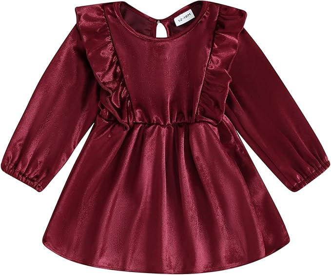 Toddler Baby Girl Velvet Ruffle Long Sleeve Dress Christmas Birthday Party Wedding Dresses Fall W... | Amazon (US)