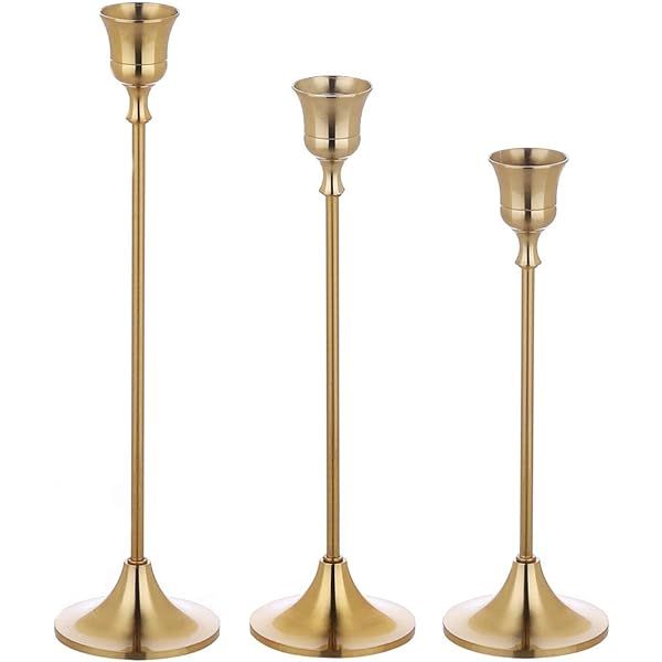 Brass Gold Candlestick Holders - Set of 3 Taper Candle Holders Vintage Candlelight Dinner Metal Cand | Amazon (US)