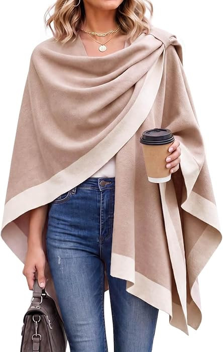 Women\u2019s Shawl Wrap Plaid Knit Poncho Cape Sweater | Amazon (US)