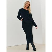 In The Style Fluffy Knitted Off Shoulder Co-Ord Jumper - Black | Very (UK)