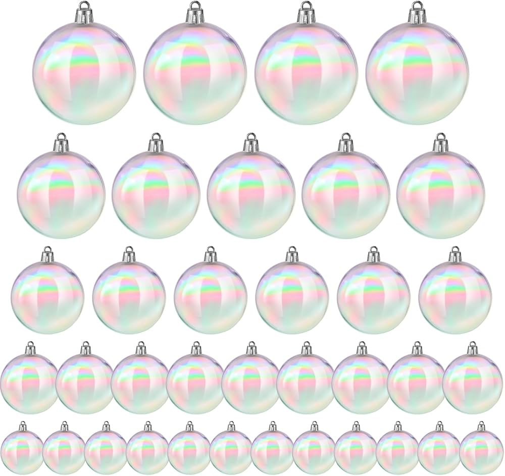 Shappy 36 Pcs Christmas Iridescent Ornaments Halloween, Transparent DIY Shatterproof Hanging Rain... | Amazon (US)