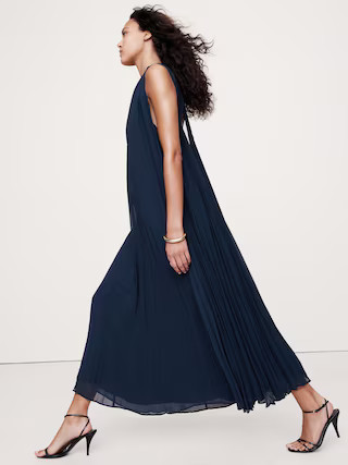 Pleated Georgette Open-Back Long Midi Dress | Banana Republic (US)