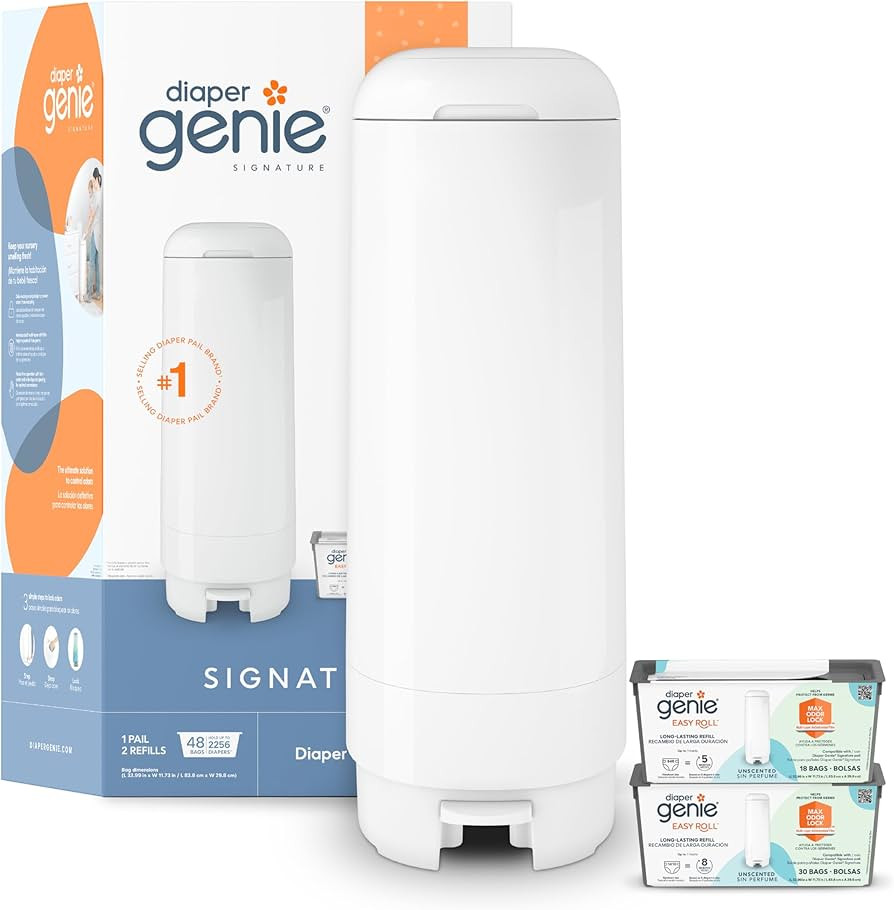 Diaper Genie Signature Gift Set | includes Easy Roll Refill with 48 Bags | Holds Up to 2256 Newbo... | Amazon (US)
