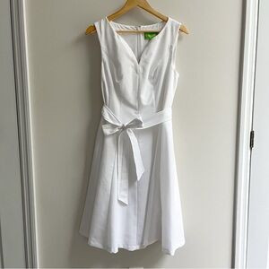[pappagallo] blue about you belted a-line v neck sleeveless dress white 12 | Poshmark