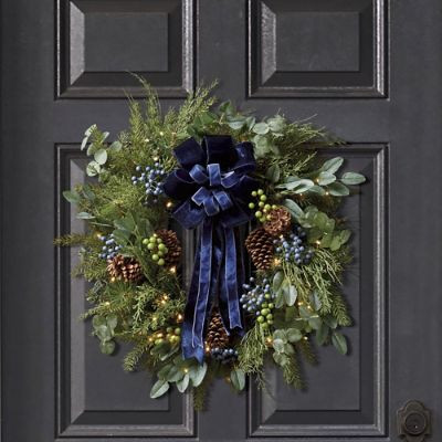 Indigo Berry Greenery Wreath with LED Lights & Timer for Indoor/Outdoor Use | Frontgate