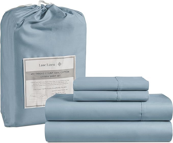 LANE LINEN Queen Bed Sheets, 4 Pc Queen Size Bed Sheet Set, 450 Thread Count 100% Cotton Bed Shee... | Amazon (US)