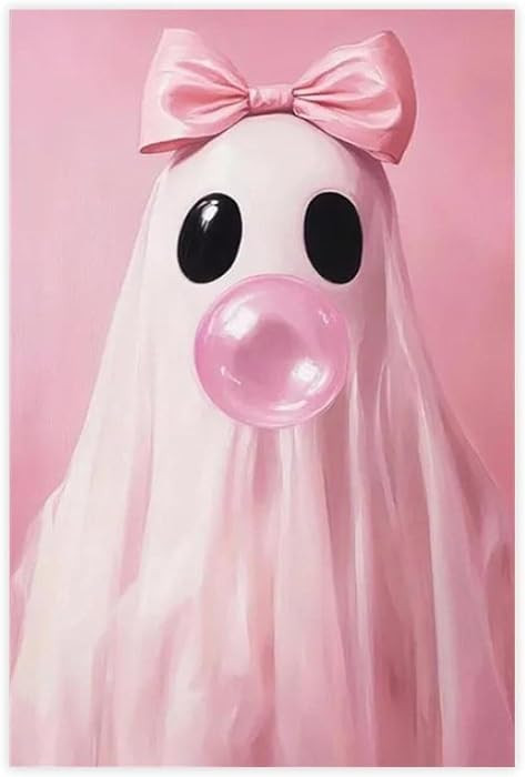 Fun Halloween Pink Ghost Bubble Gum Art Converted Living Room Wall Decor Canvas Paintings Rustic ... | Amazon (US)