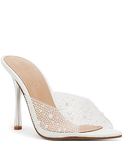 Steve Madden Peach Clear Pearl Stiletto Dress Slide Sandals - 7.5 | Dillard's