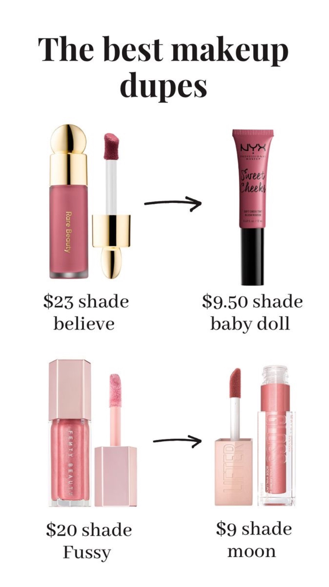Best Makeup Dupes, Selena Gomez, Rihanna, Blush, Lip Gloss

#LTKGiftGuide #LTKBeautySale #LTKwedding