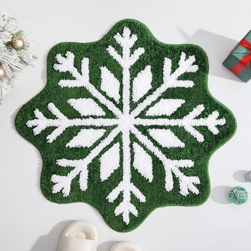 TRUEDAYS Green Snowflake Bathroom Rug - Absorbent Non Slip Christmas Bath Mat - Soft Washable Emerald Mat for Bathroom Christmas Decor | Amazon (US)