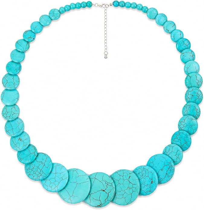 Sheplus Chunky Turquoise Statement Necklace for Women,Sterling Silver Adjustable Western Choker C... | Amazon (US)