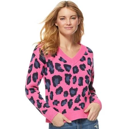 Scoop Animal Print Slouchy V-Neck Sweater Women's | Walmart (US)