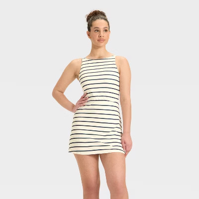 Women's Knit High Neck Active Dress - All In Motion™ Navy Blue Stripe M | Target