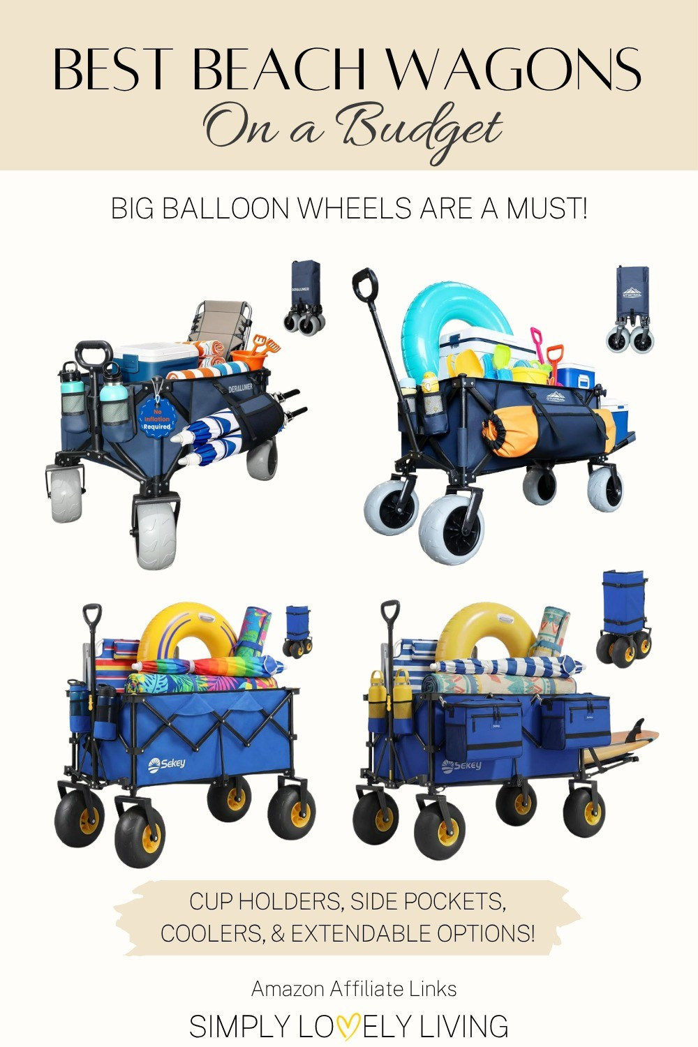 Beach wagon. Big balloon wheels are a MUST, especially for soft wavy sand! Wagons with pockets, cup holders, and/or coolers! There's even wagon with extendable option for even more space! #beach #wagon #summer

#LTKTravel #LTKSwim