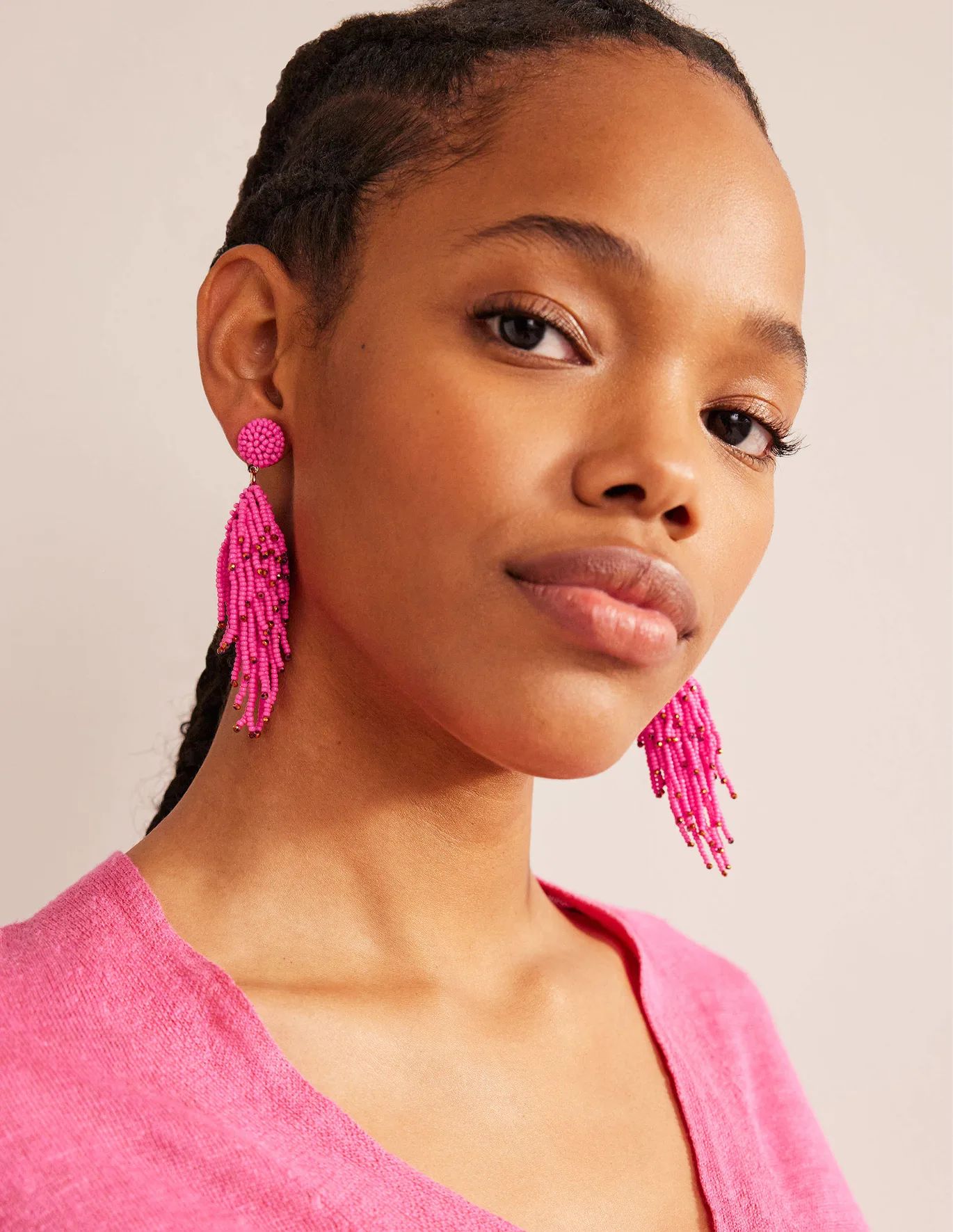Beaded Fringed Earrings - Festival Pink | Boden (US)