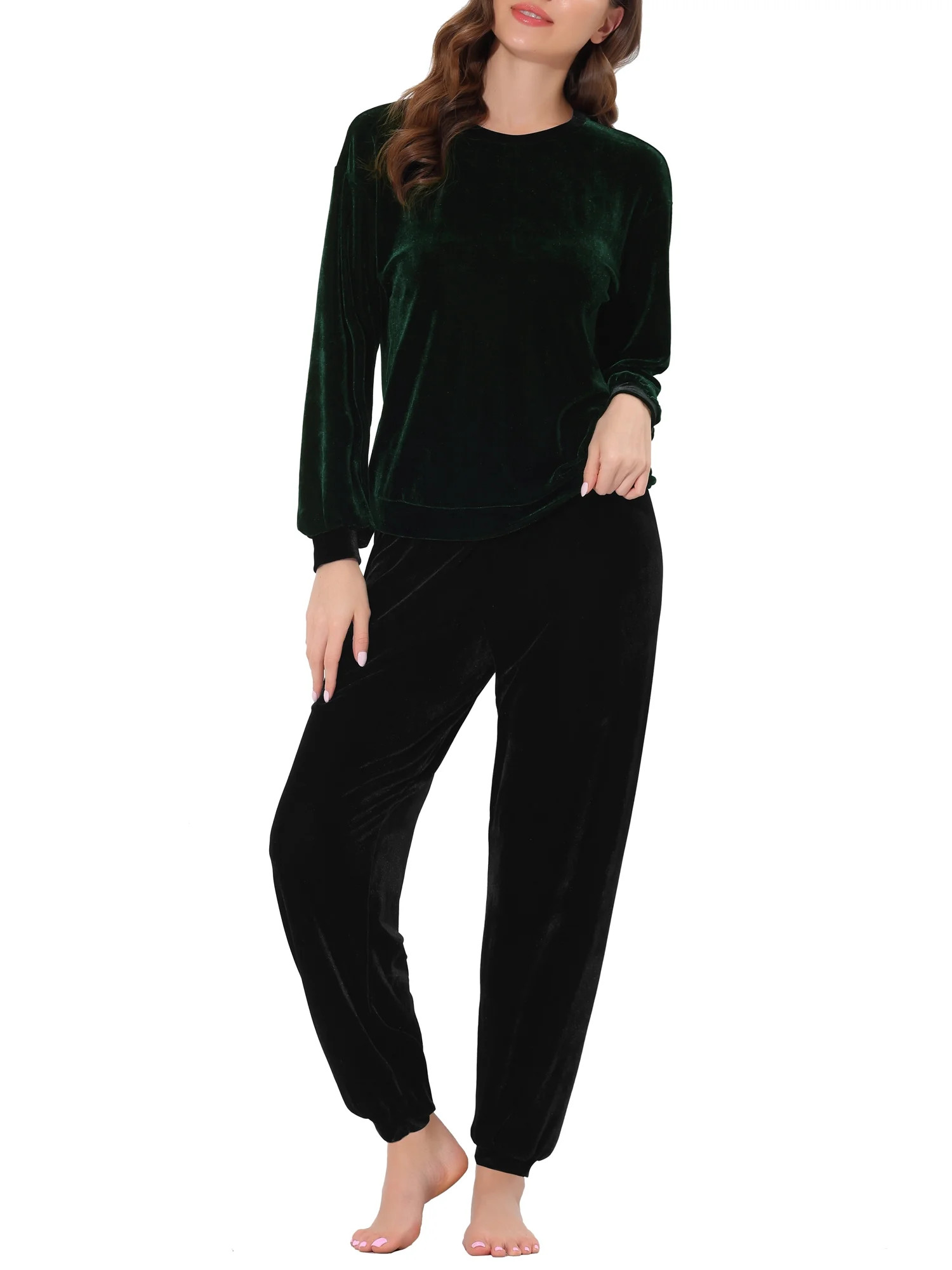 cheibear Women's Velvet Long Sleeve Soft Warm Top and Pants Pajamas Set - Walmart.com | Walmart (US)