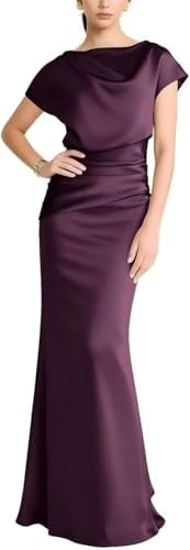 Women's Satin Cap Sleeve Mother of the Bride Dresses Long Cowl Neck Mermaid Formal Evening Dress ... | Amazon (US)
