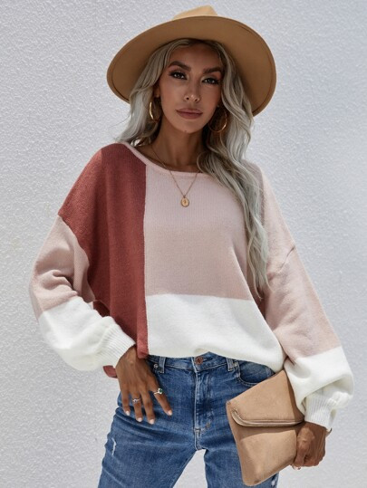Color Block Tie Back Drop Shoulder Sweater | SHEIN