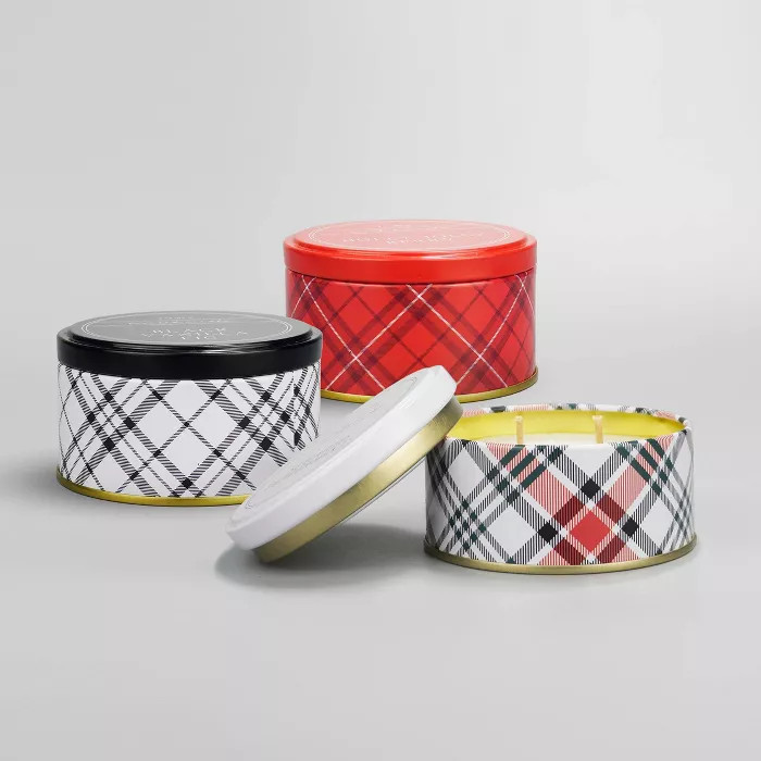 3ct Tartan Patterned 3.5oz Tin Scented Candle - Bullseye's Playground™ | Target