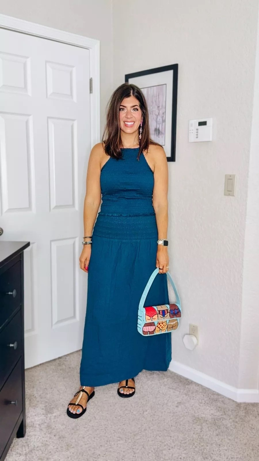 Wearing a medium halter, top and medium tall matching crinkle skirt earrings are old I added similar! Vacation, outfit, midsize outfit, matching set, beaded bag, summer fashion, summer outfit

#LTKStyleTip #LTKMidsize #LTKSummerEdit