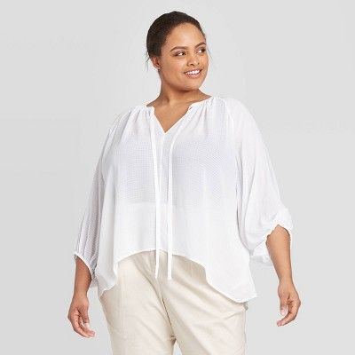 Women's Plus Size Balloon Long Sleeve Blouse - Prologue™ White | Target