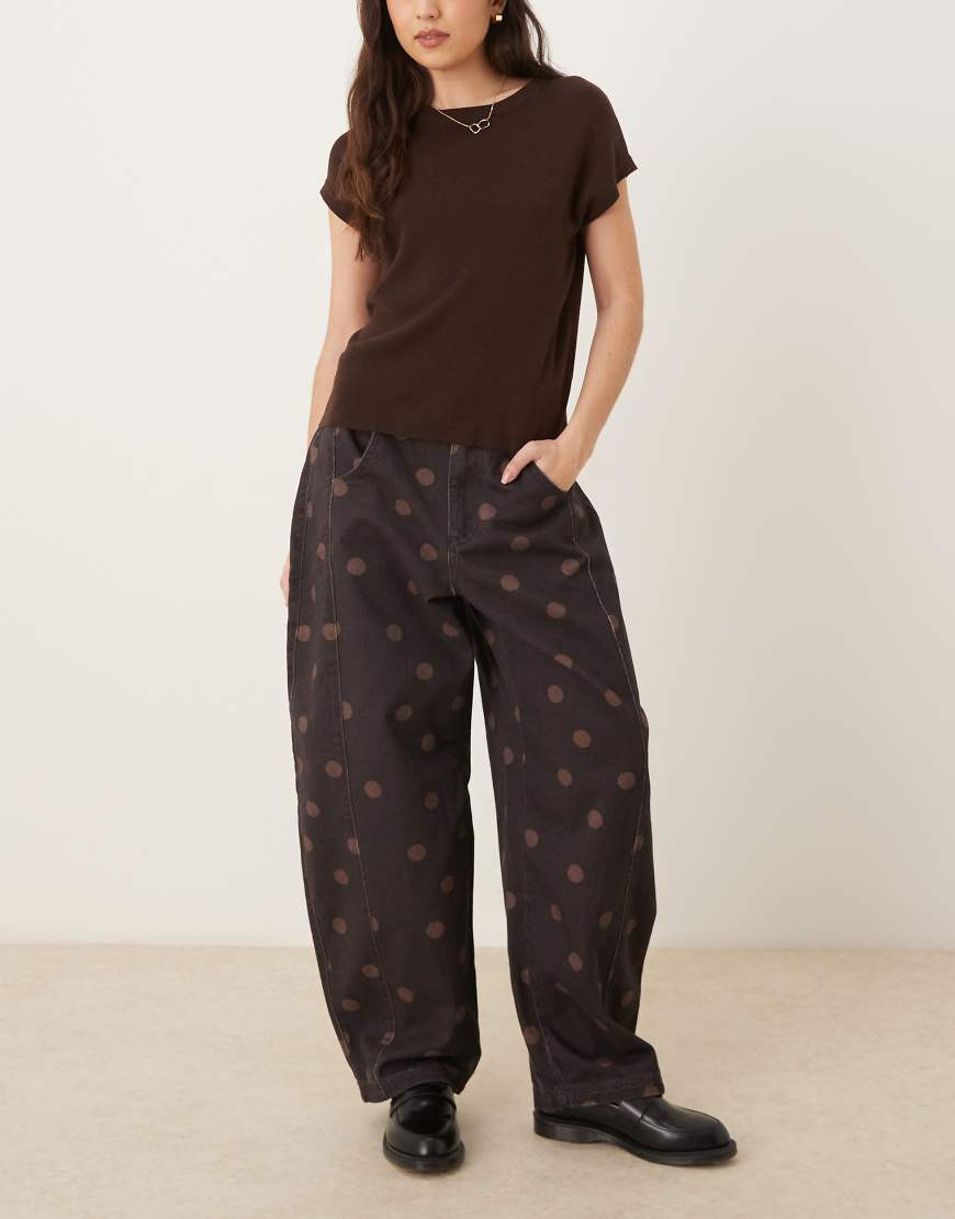 ASOS DESIGN barrel jeans in chocolate polka dot-Brown | ASOS (Global)