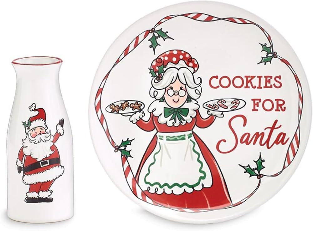 Santa Milk Jug and Mrs. Claus Plate Gift Set, Adorable Christmas Decor, Seasonal Gift for Childre... | Amazon (US)
