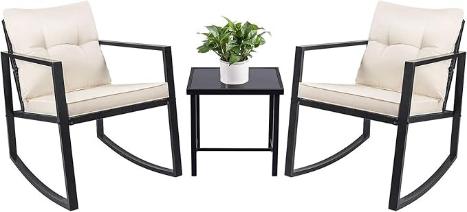 Devoko 3 Piece Rocking Bistro Set Wicker Patio Outdoor Furniture Porch Chairs Conversation Sets w... | Amazon (US)