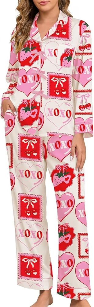 Brosloth Womens Silk Pajamas Bow Long Sleeve Satin Pajama Set Silky Button Down Fall Pjs Loungewe... | Amazon (US)