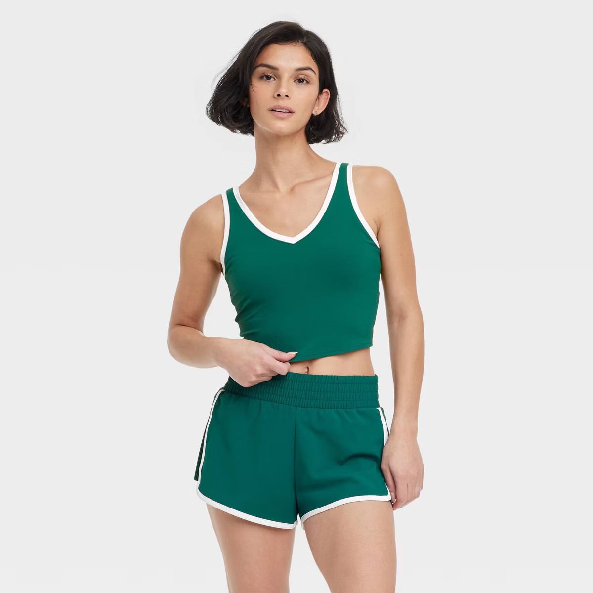 Women's Everyday Soft Light Support Contrast V-Neck Cropped Sports Bra - All In Motion™ | Target