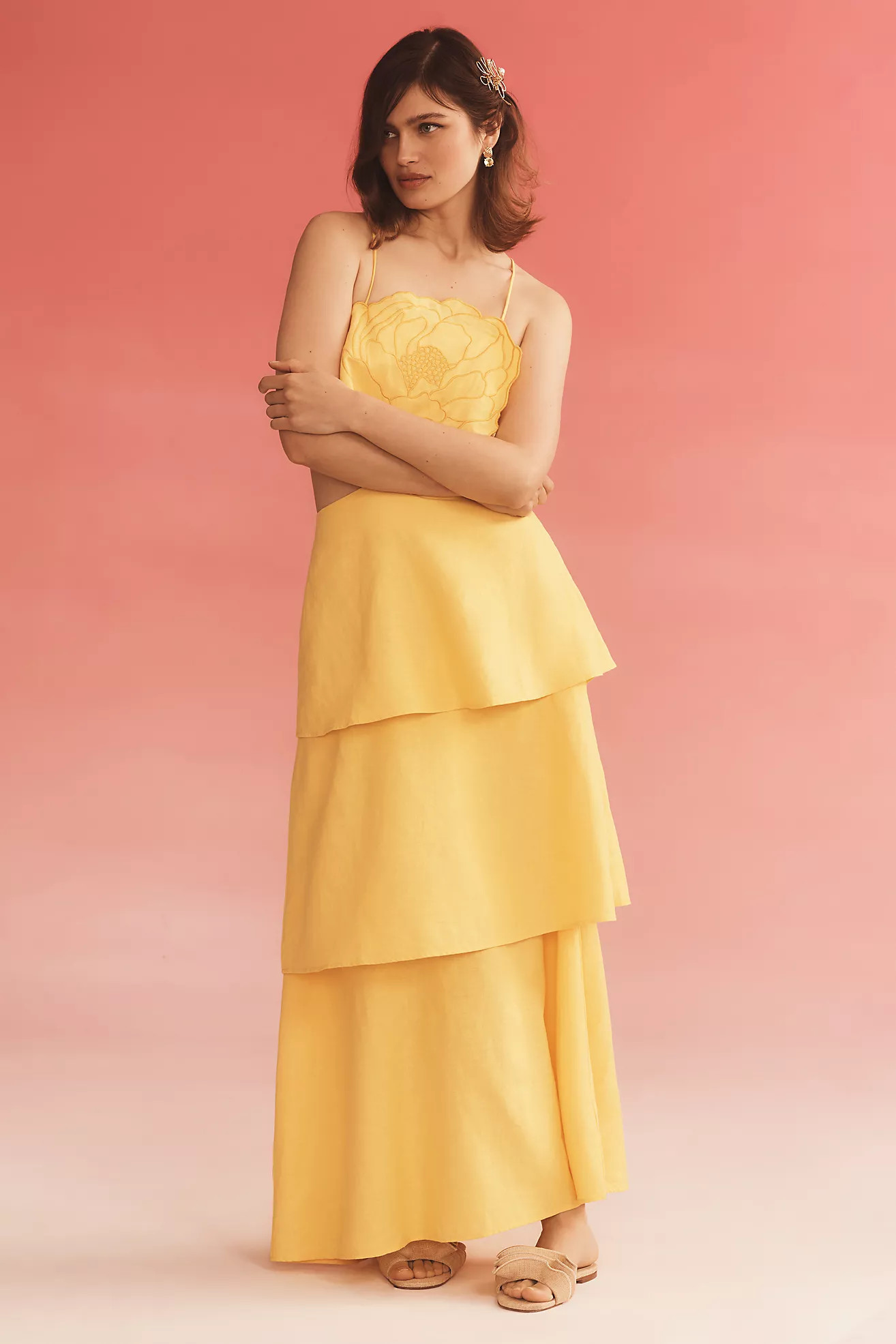 Farm Rio 3D Floral Tiered Midi Dress | Anthropologie (US)