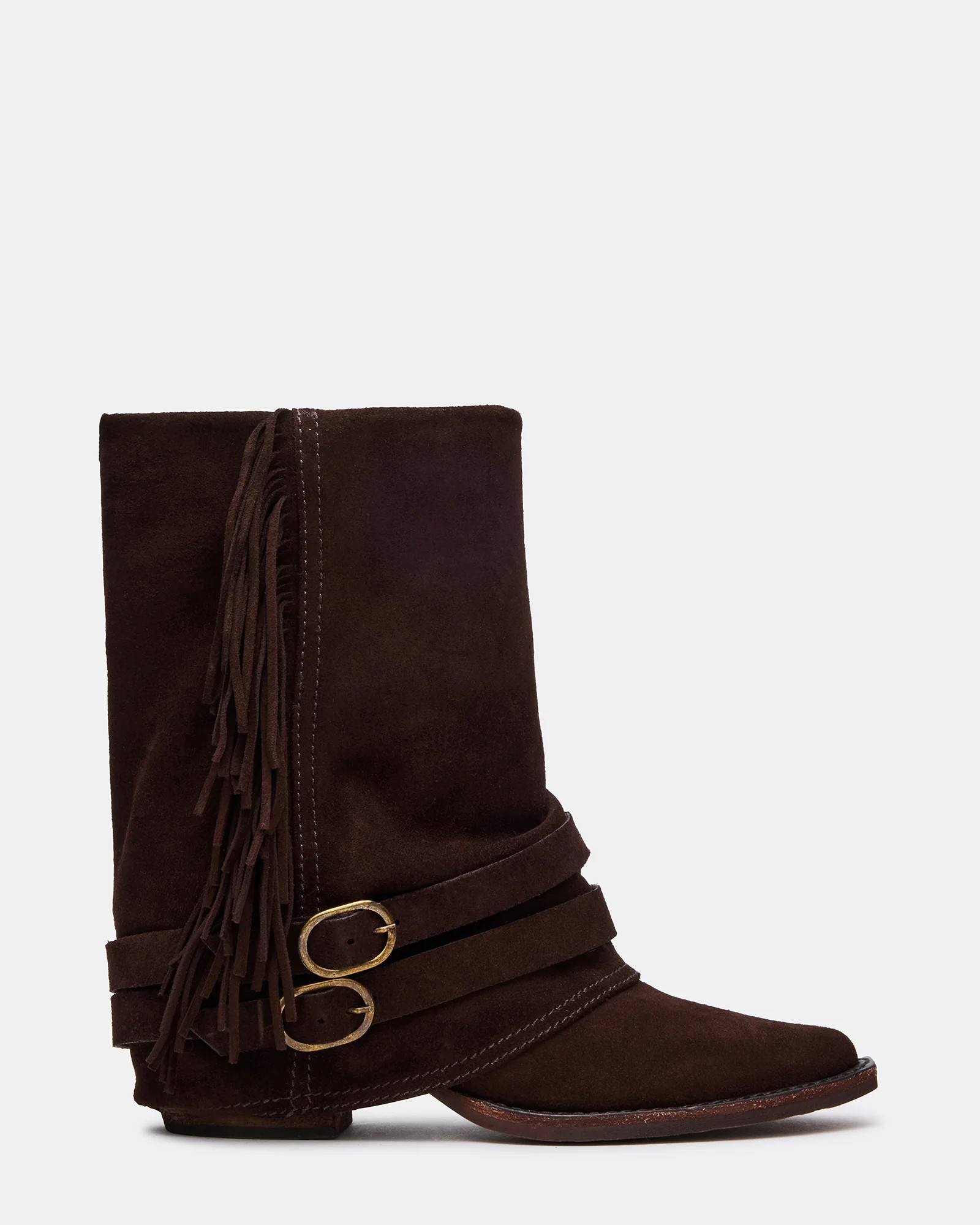 ANSEL Brown Suede Pointed-Toe Fold-Over Cuffed Women's Ankle Boot | Steve Madden (US)