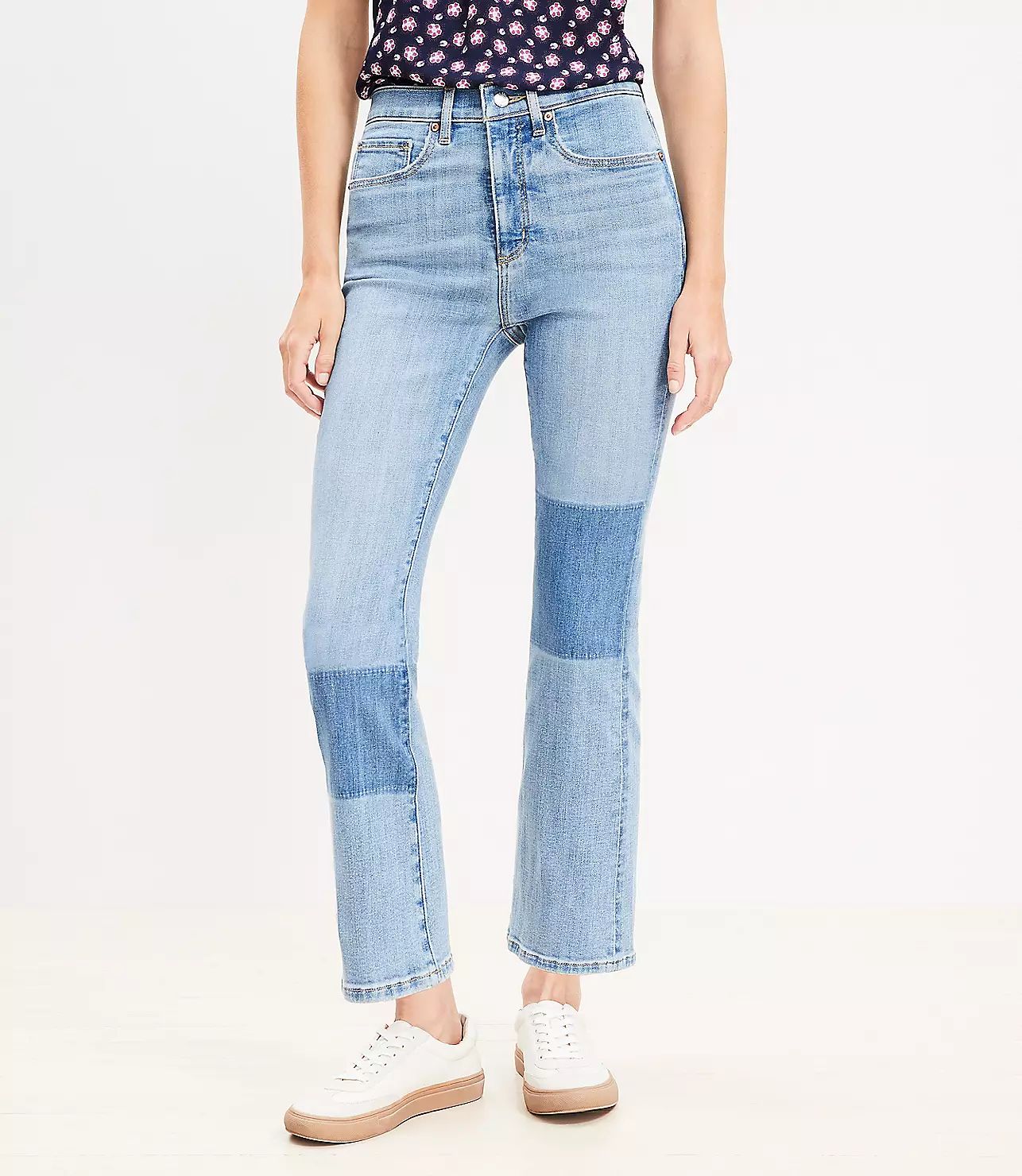 Petite High Rise Kick Crop Jeans in Destructed Mid Stone Wash | LOFT