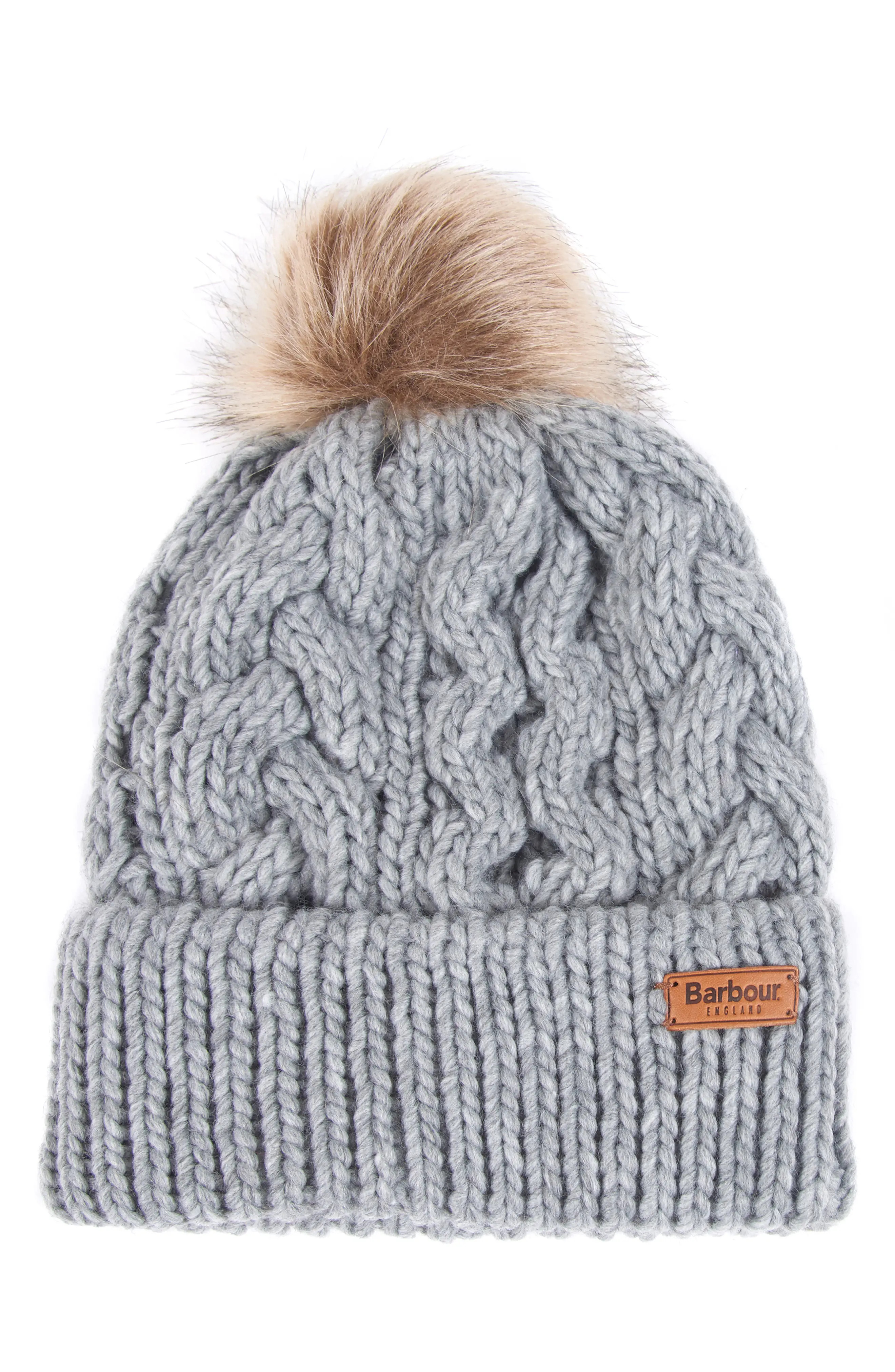 Women's Barbour Penshaw Faux Fur Pompom Beanie - Metallic | Nordstrom