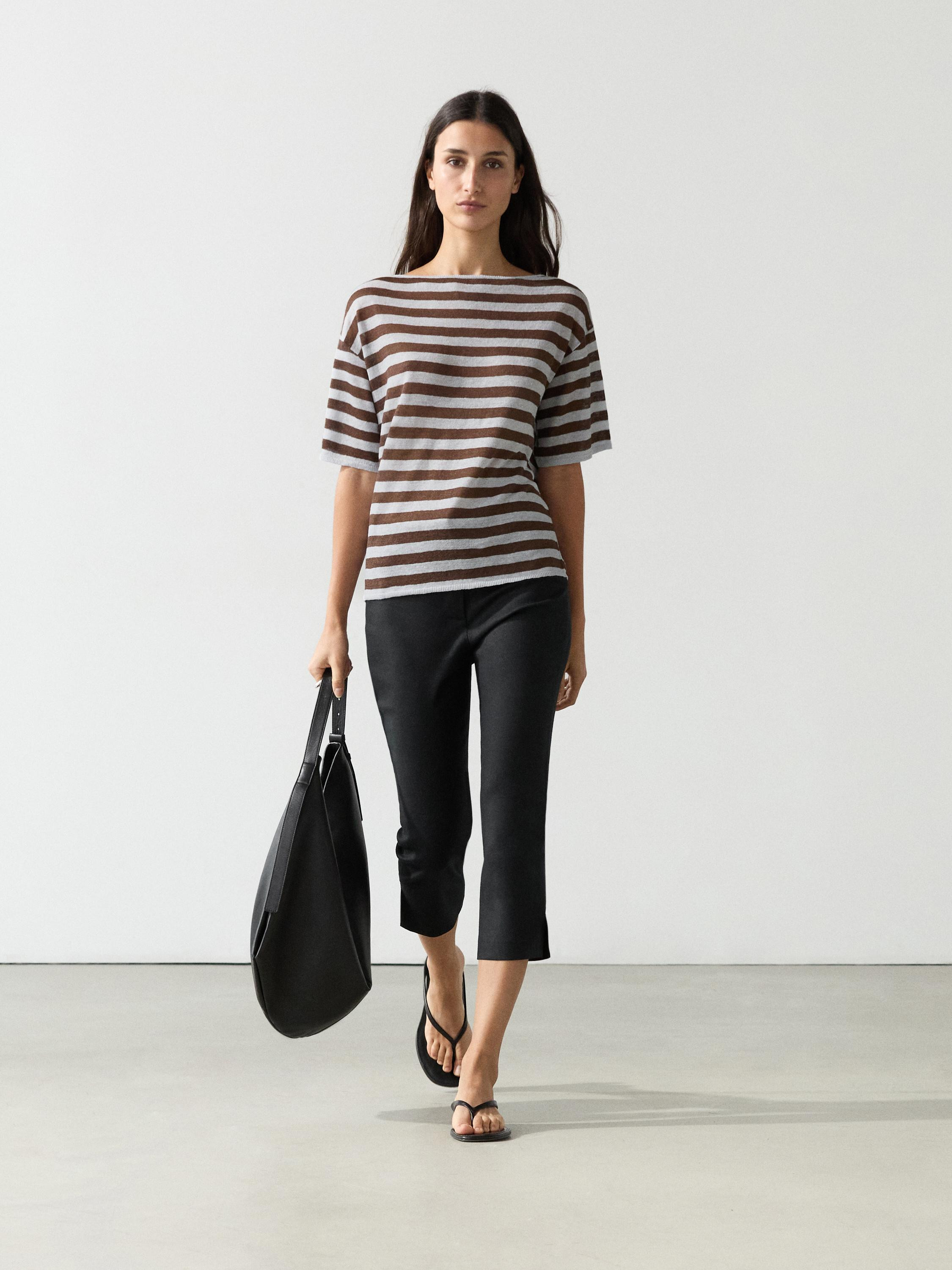 Gestreiftes Leinen-Shirt mit Bateau-Ausschnitt | Massimo Dutti DE
